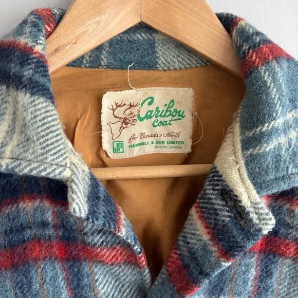 Vintage 60s 70s Caribou Coat Plaid Wool Jacket Shacket Button Up Mens M Womens L - Picture 12 of 14